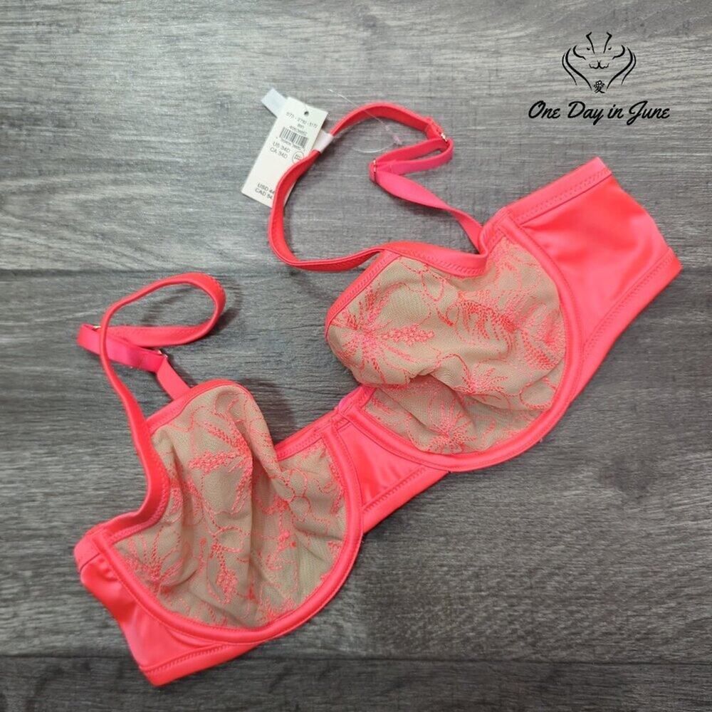 Aerie Underwire Balconette Bra Coral Floral Embroidered Mesh NWT Size 34D